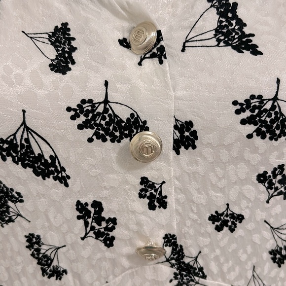 Maje Roseline Floral Print Jacquard Puff Sleeve Gold Button Mini Dress Size 38 6 - Picture 8 of 15